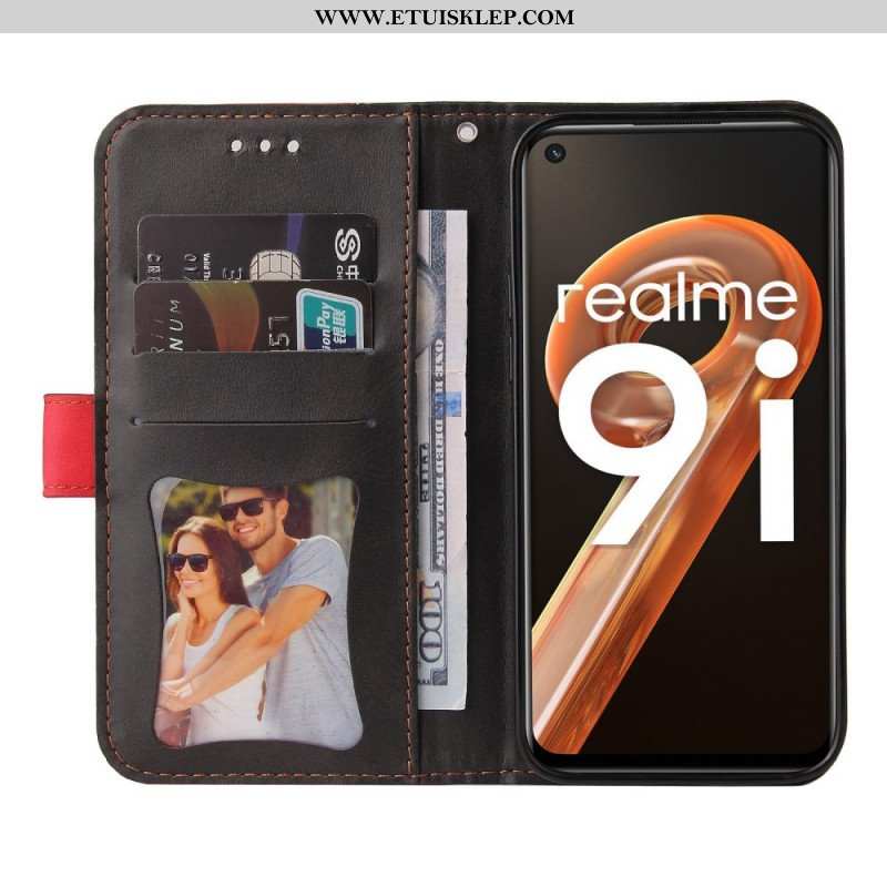 Skórzany Futerał do Realme 9i z Łańcuch Dwukolorowy Pasek